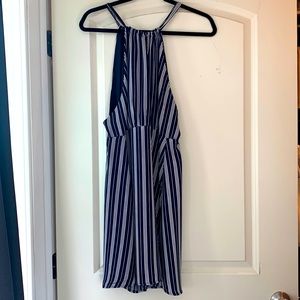 Blue and white striped dress